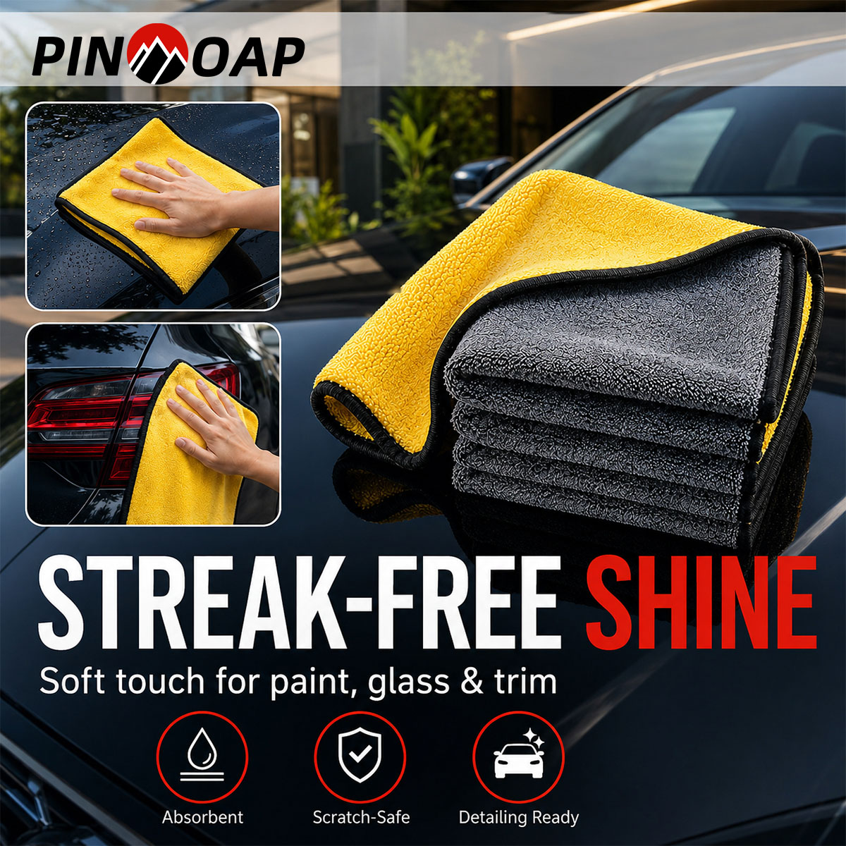 Microfiber Towel Detailing - PINMOAP, 1/3/5/10 Uds., paño de limpieza